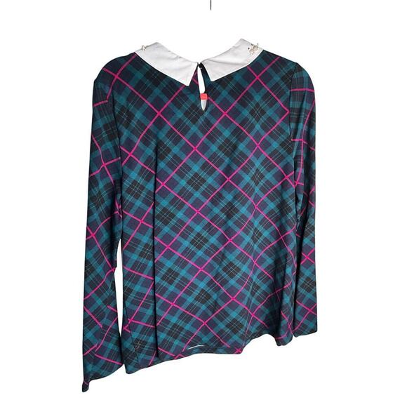 Charter Club Peter Pan Embelished Collar Top Plaided Multicolor Womens Large NEW - Picture 3 of 6